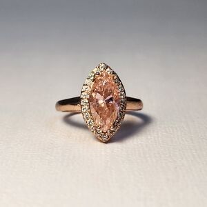 Semi VTG Rose Gold & 925 Marquise Halo Ring Sz 6